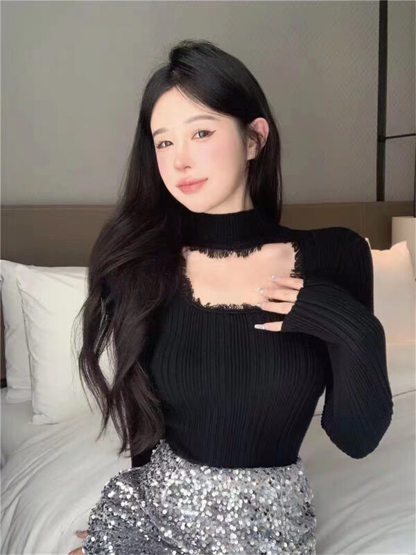【JULIA】Small collar hollow knitted cardigan YS1-2155# PCZ