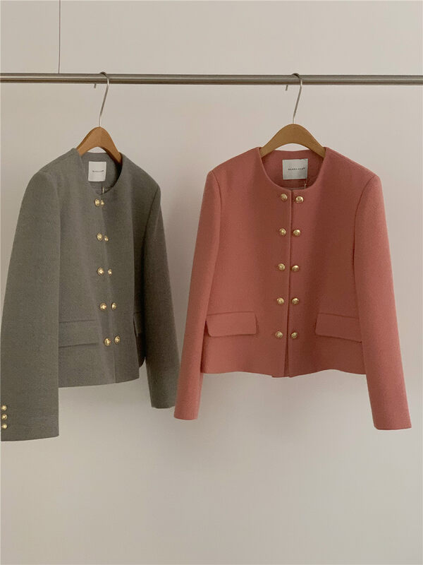 New winter models!  【WANNA OUR】Round neck double-breasted temperament wool coat (80% wool) 229935# ZXL