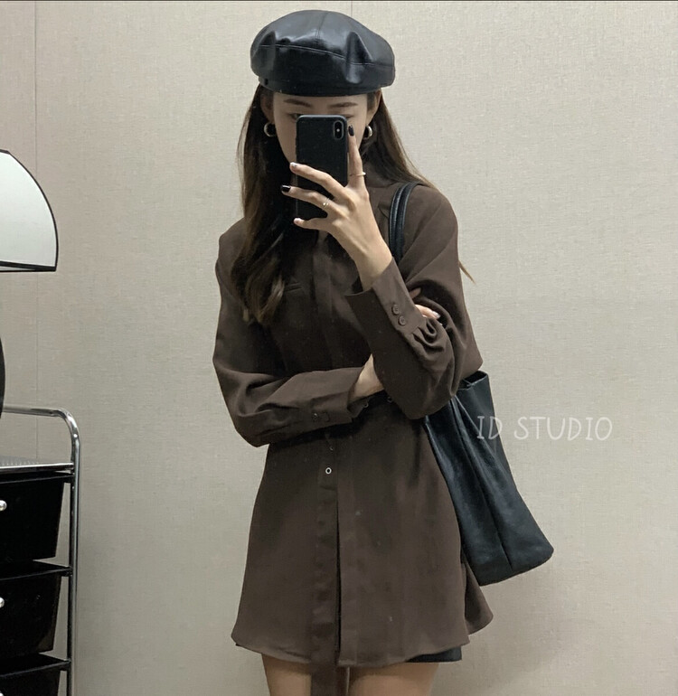 【I-D】Korean version all-match slimming belt dress (with belt) R8518# L