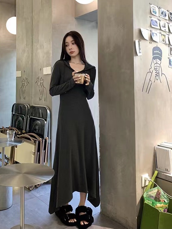 [ARESTUDIO] All-match hooded irregular long dress 92518# OZQ
