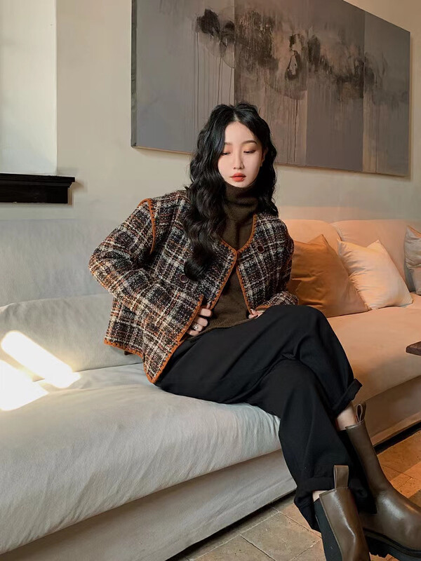 【ARE STUDIO】Xiaoxiang Style Woven Color Matching Short Jacket 92613# OZQ