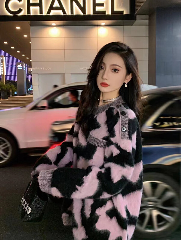 【BY】Irregular oversize color contrast large loose warm sweater 0275# HJY
