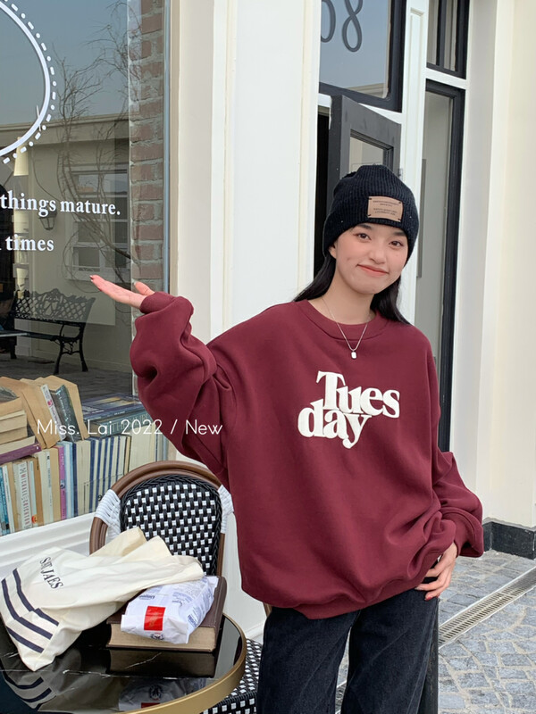 New for winter!【HH &MISS LAI】Letter print plus velvet comfortable sweater 1050# L