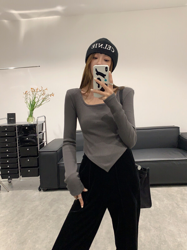 【VANESSA】Brushed and thickened design inverted triangle pit strip shirt 8280# OZQ