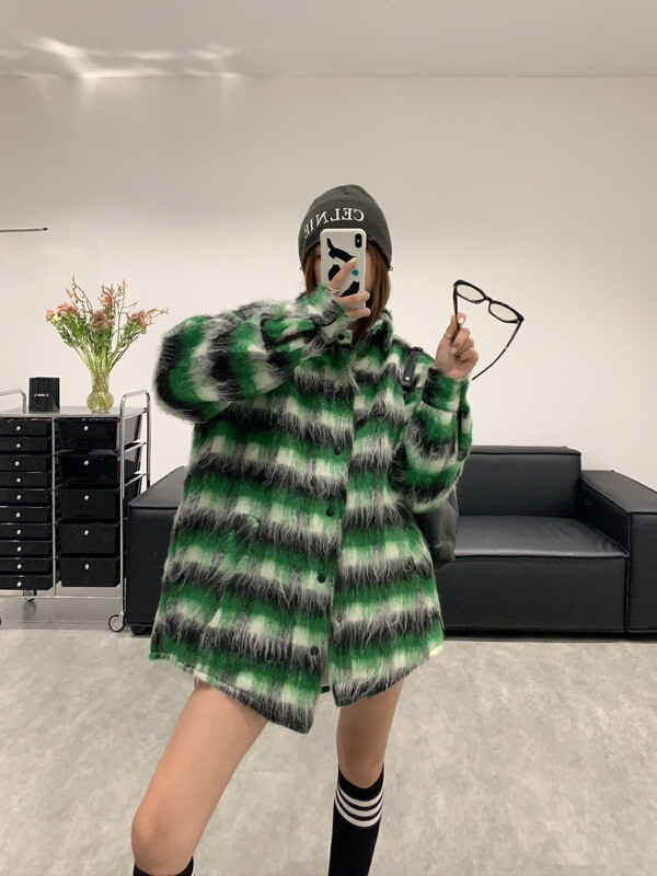 【VANESSA】Color-contrasting plaid loose quilted large coat C-704# OZQ