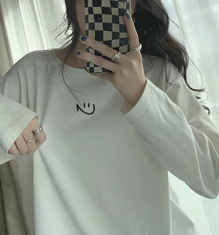 [WGWE] Layered artifact loose print round neck long-sleeved T-shirt 3003# FHX