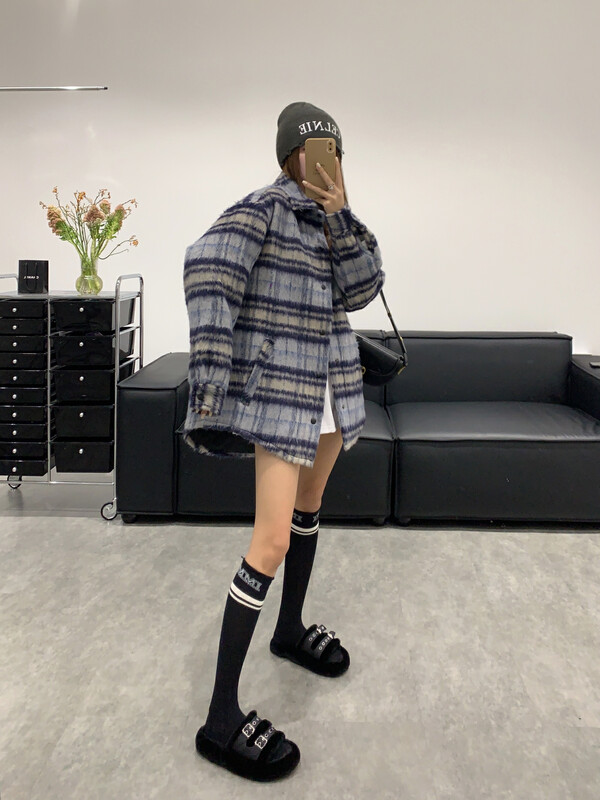 【VANESSA】Wool fashion plaid loose coat C-729# OZQ