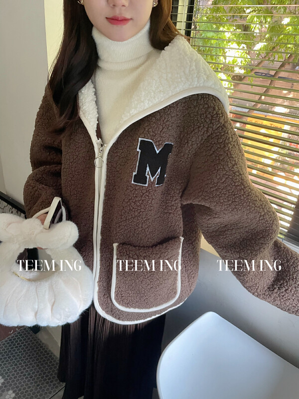 【TEEM ING】Color contrast zipper long sleeve short jacket 22T703# HJY