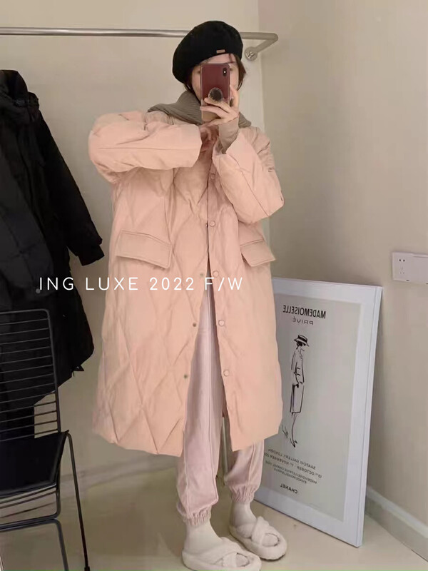 【ING】Korean style knitted hooded long warm down jacket (with detachable hat) (including 90 white duck down) ING-8381# FHX