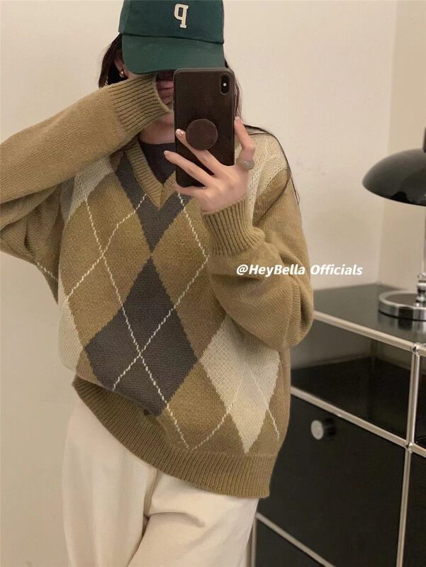 【HEY BELLA】Lingge fashion all-match pullover warm sweater B9802# L