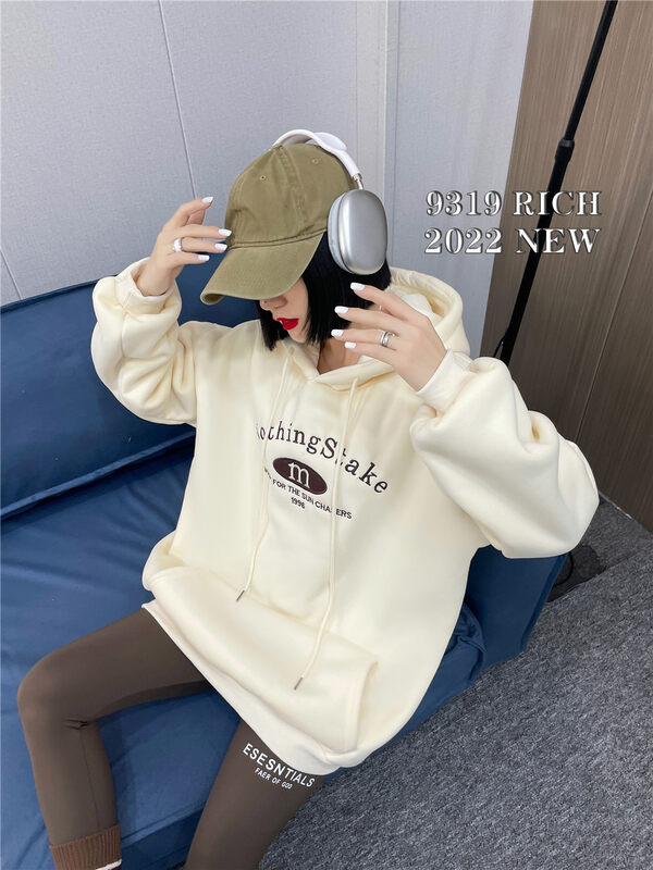 【9319】Hooded pullover comfortable fleece all-match letter sweater 15011# L