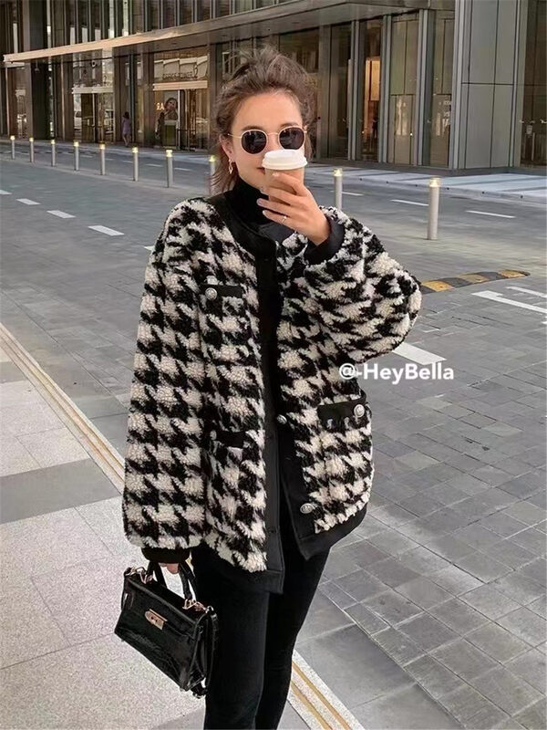 【HEY BELLA】French style small scented color houndstooth loose short coat B5310-1# L