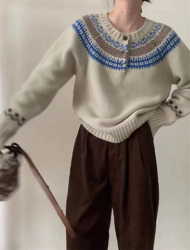 【ARE YOU】Comfortable and Versatile Warm Sweater with Round Neck Pullover YS2-868# L