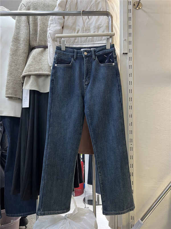 【MEET ME】High Waist Plus Fleece Wide Leg Comfort Jeans 61589# L