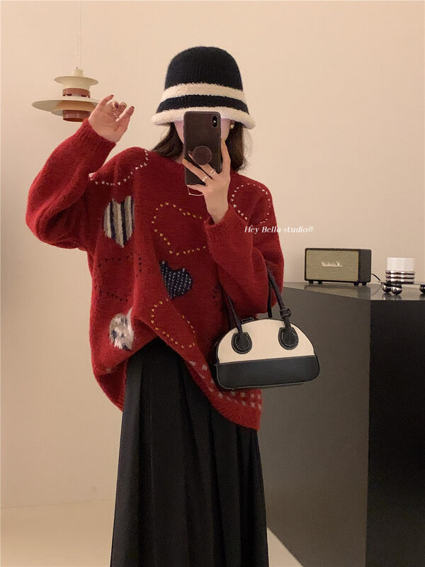 【HEY BELLA】Loose round neck pullover comfortable warm sweater B9768# L