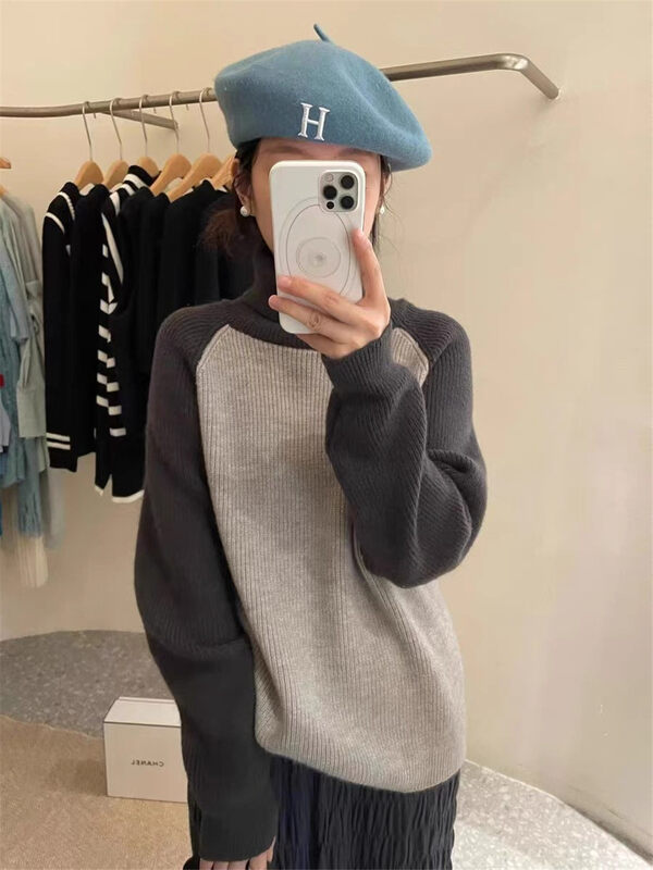 [ARE YOU] Contrasting color personalized thin warm sweater YS1-732# L