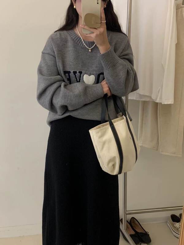 【ARE YOU】Letter print all-match warm sweater 758# L