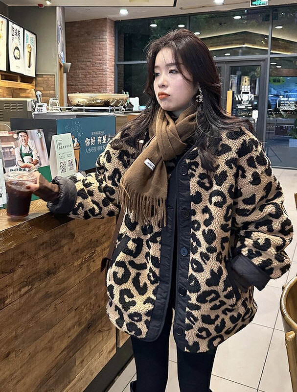 【JH】Personalized leopard print plush quilted short jacket 43323# PCZ