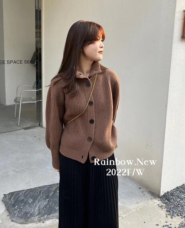 Original price 98.99! 【RAINBOW】Autumn and winter turtleneck cardigan warm sweater (loose fashion Korean version) 6352# FHX