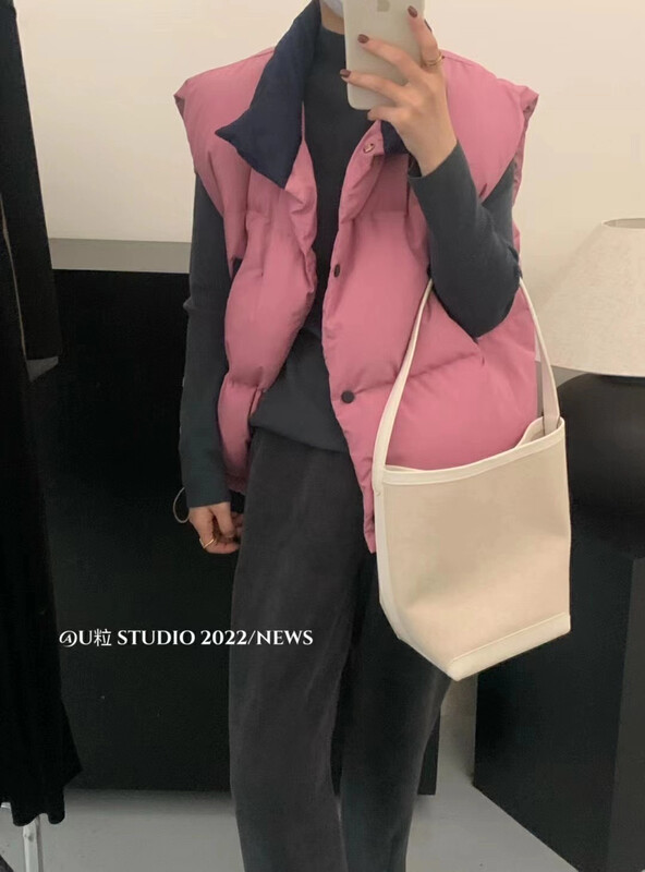 [U granules] Korean version of retro contrast color vest down jacket 1185