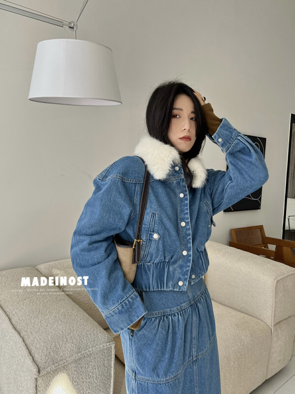 【Osha MADEINOST】Winter new design denim plus fleece jacket denim jacket 87329# FHX