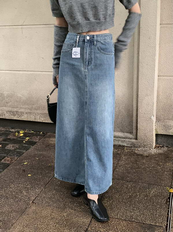 Original price 58.65! New in early autumn! 【MEET ME】Korean style textured slit denim skirt 61381# L