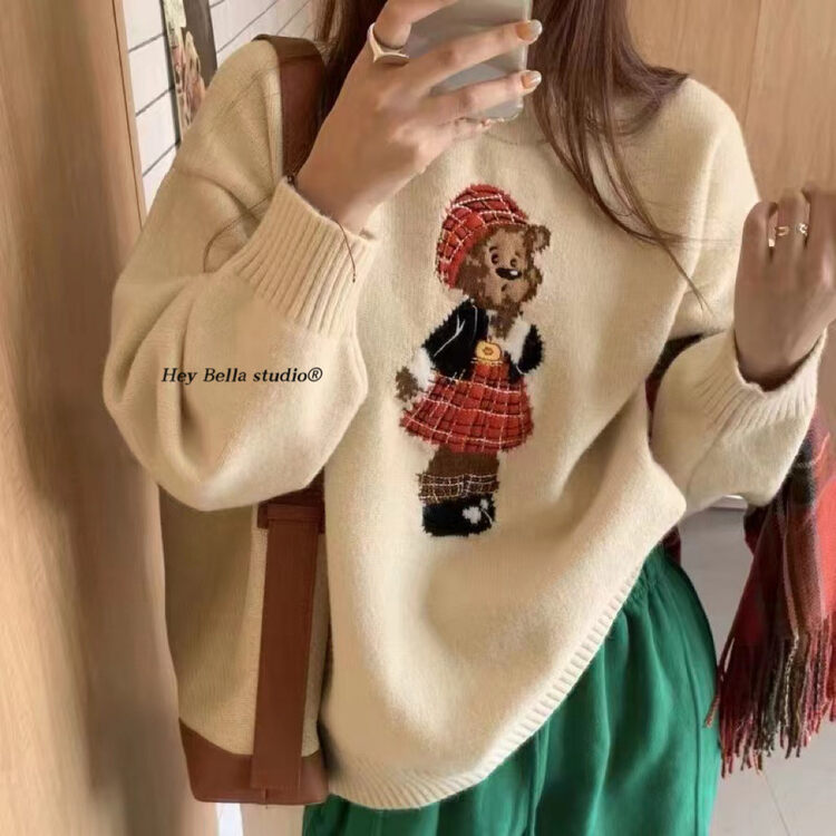 【HEY BELLA】Bear sweet age-reducing loose warm sweater 9763# L