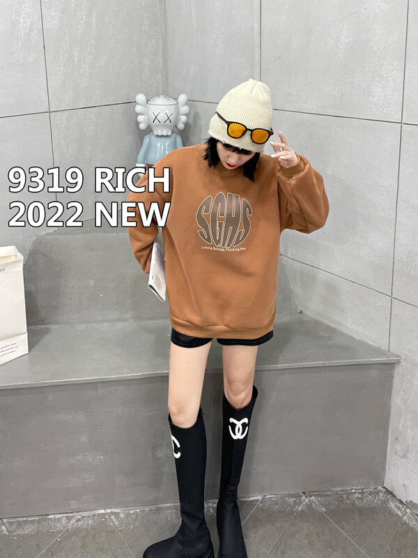 【9319】Letter print loose fleece sweater 68002# L