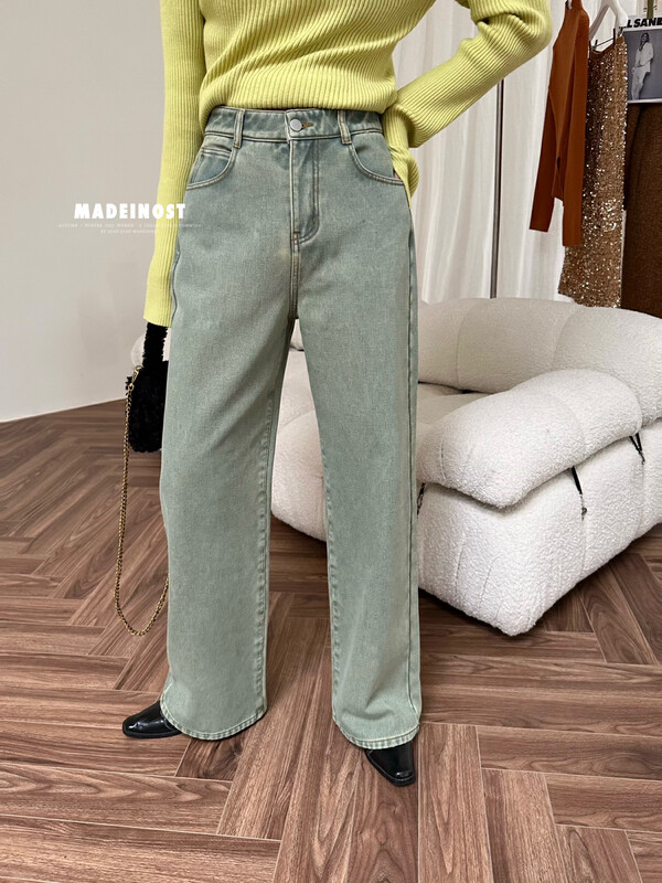 【Osha MADEINOST】Winter New Retro Old Light Blue Plus Velvet Jeans 87500# FHX