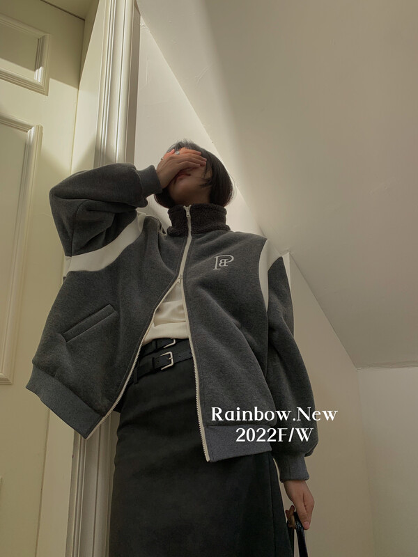 【RAINBOW】Fur Collar Embroidered Thickened Fleece Short Jacket 06206# FHX