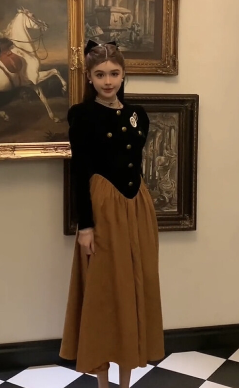 【JH】French-style Xiaoxiang stitching contrast color dress 43335# PCZ