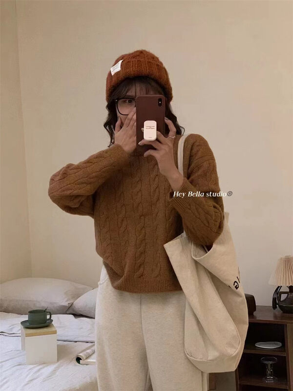 【HEY BELLA】Round neck loose pullover solid color warm sweater (sweater only) YS1-B9950# L