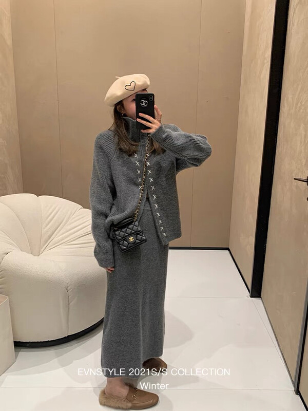 【ARE YOU】Color-block zipper comfortable and versatile knitted cardigan 693# L