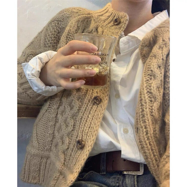 【ARE YOU】Single-breasted solid color fashion all-match warm sweater 696# L