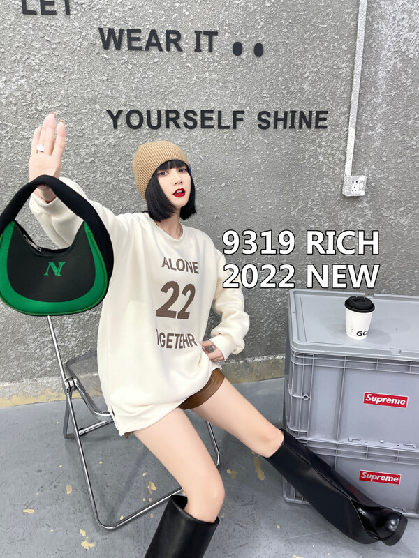 【9319】Letter print loose round neck fleece sweater 66008# L