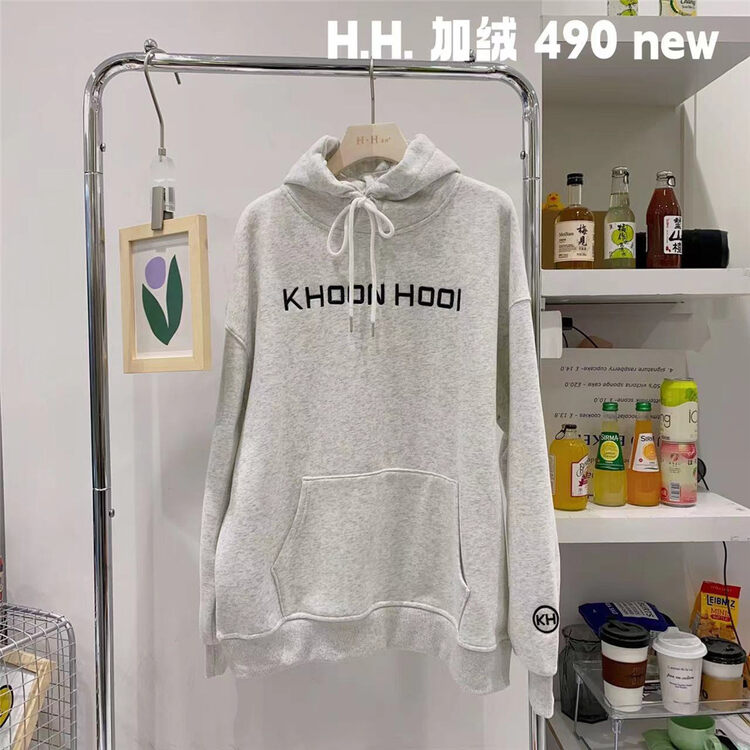 New for winter! [HH &MISS LAI] hooded letter plus fleece comfortable pullover sweater 490# L