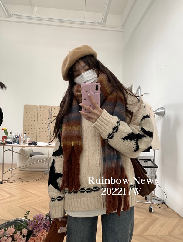 【RAINBOW】Soft waxy five-star sweater jacket casual loose 2693