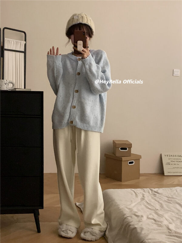 【HEY BELLA】Korean style single-breasted comfortable all-match warm sweater B9692# L