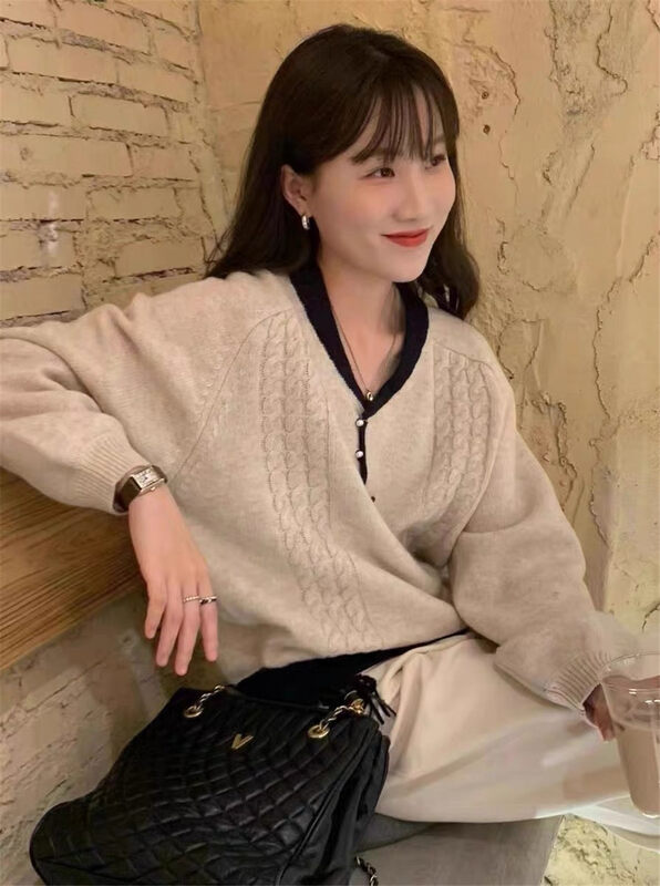 【ARE YOU】Color matching loose comfortable all-match warm sweater 626# L