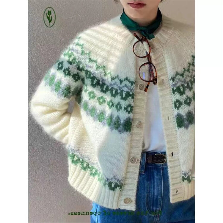 【ARE YOU】Single-breasted color matching texture fashion warm sweater YS1-837# L