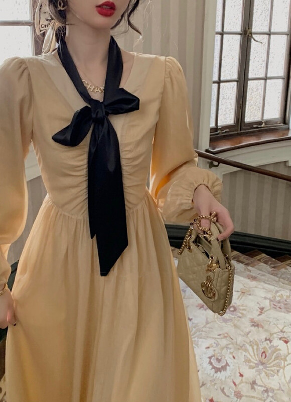 【JH】Internet celebrity plus velvet V-neck floral dress (with tie) 43344# PCZ
