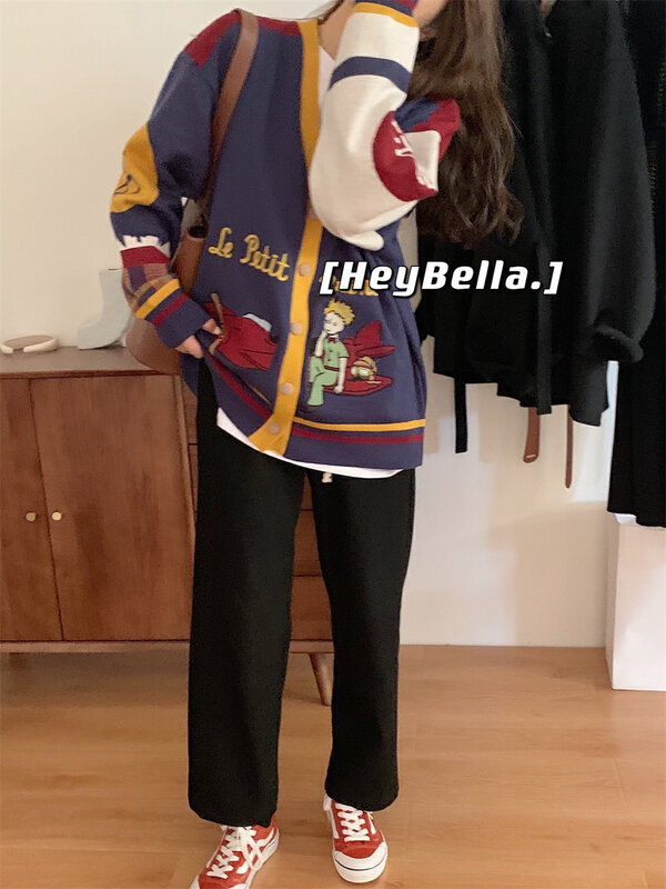 【HEY BELLA】V-neck single-breasted color matching comfortable and versatile warm sweater (sweater only) B9212# L