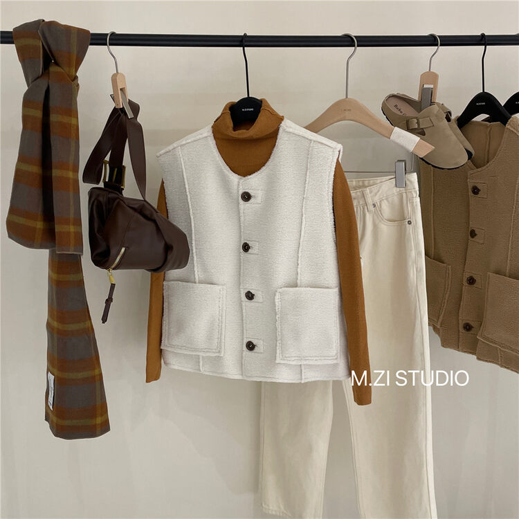 Original price 78.96! 【M.ZI STUDIO】Round neck double pocket vest YS1-12127# HBX
