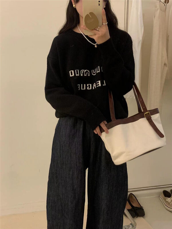 [ARE YOU] Simple letter loose warm sweater 767# L