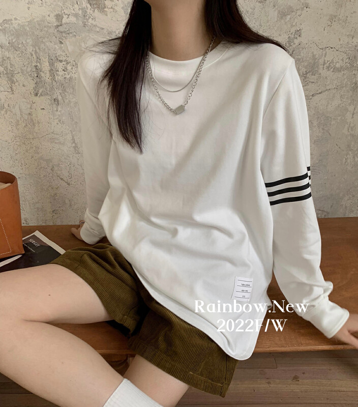 【RAINBOW】Fleece striped sweater loose and versatile 08582