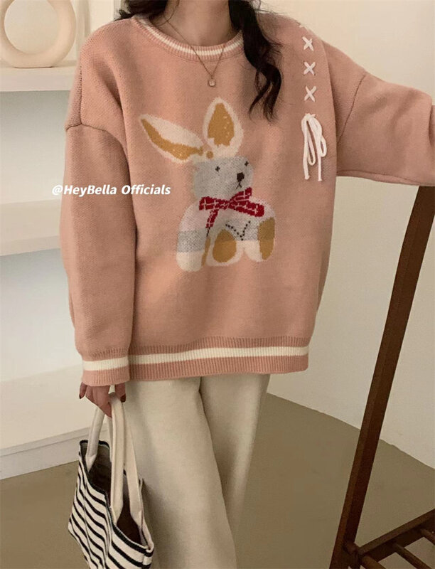 [HEY BELLA] Pullover Loose Pattern Comfortable Warm Sweater B9930# L