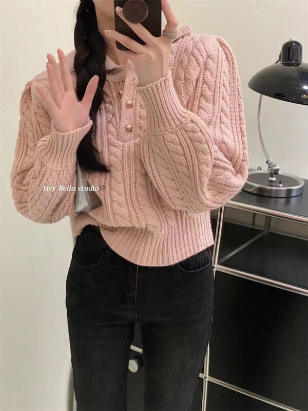 【HEY BELLA】Pure color comfortable all-match pullover warm sweater B9846# L