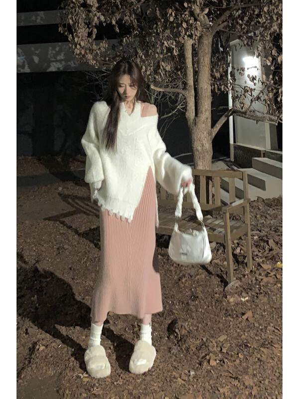 【L.L STUDIO】Halter Neck Two-Wear Loose Imitation Mink Warm Sweater 78532# PCZ