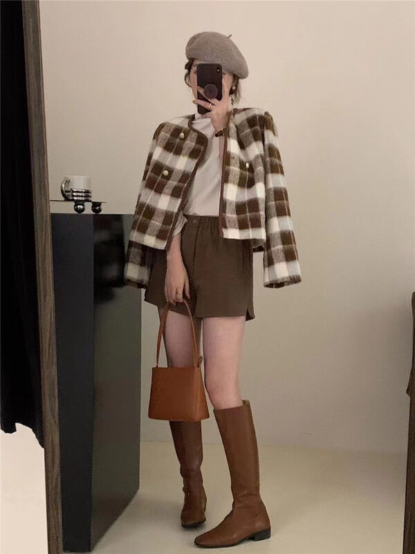 【M.ZI STUDIO】Retro plaid short jacket 12185# HBX