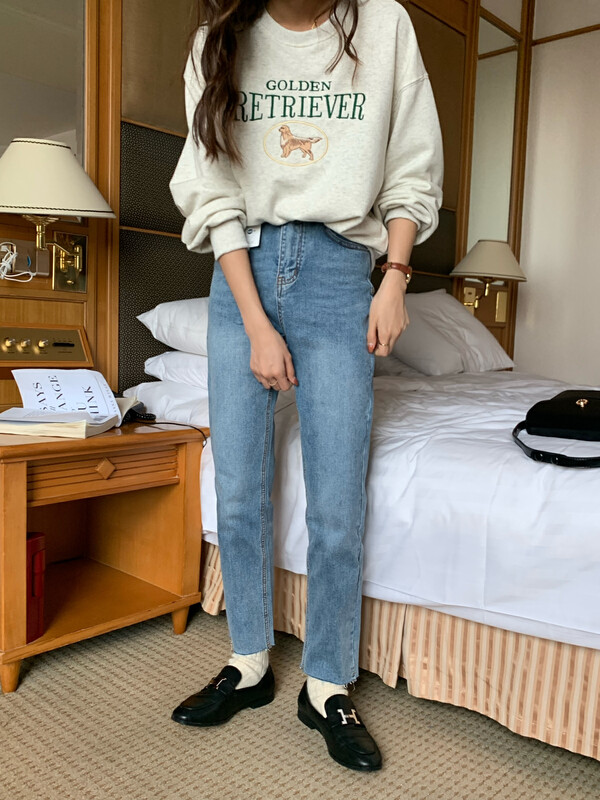 Original price 63.16! New in early autumn! 【MEET ME】Elastic waist elastic cropped jeans 61370# L
